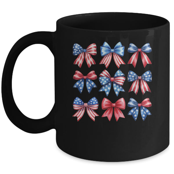 Coquette Bow Patriotic American Flag Retro July Of 4th Girls Mug 11oz Mug Black front 600x.jpg