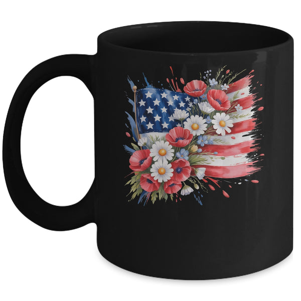 Floral Flag American Flag 4th Of July America Patriotic Mug 11oz Mug Black front 600x.jpg