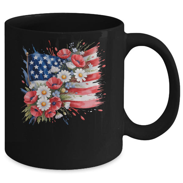 Floral Flag American Flag 4th Of July America Patriotic Mug 11oz Mug Black back 600x.jpg