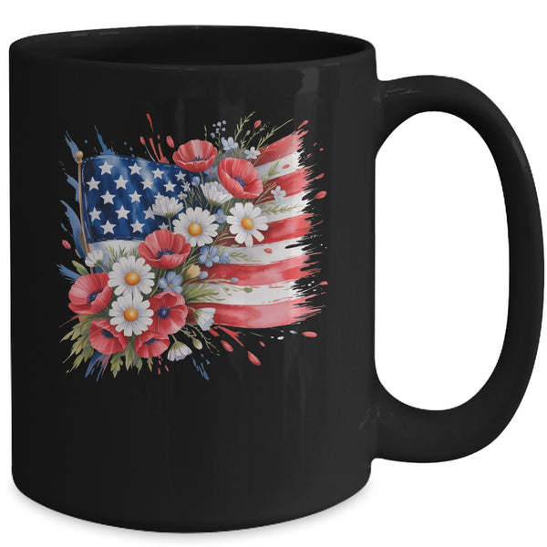 Floral Flag American Flag 4th Of July America Patriotic Mug 15oz Mug Black back 600x.jpg