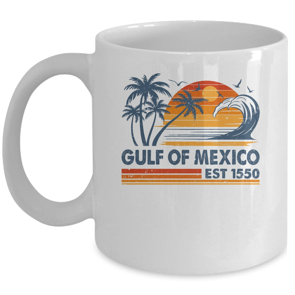 Gulf Of Mexico Est 1550 Retro Vintage Beach Mexican Mug 11oz Mug White front 600x.jpg