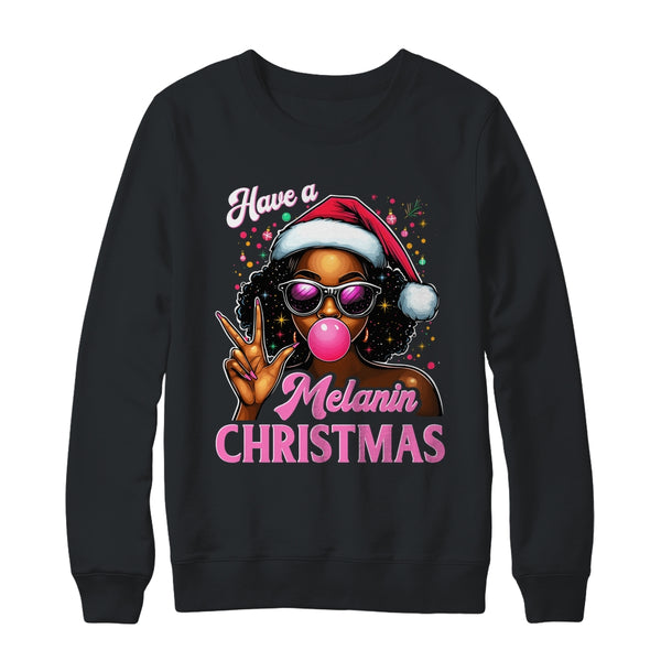 Have A Melanin Christmas Black African American Afro Santa Shirt Sweatshirt Crewneck Sweatshirt Black 600x.jpg