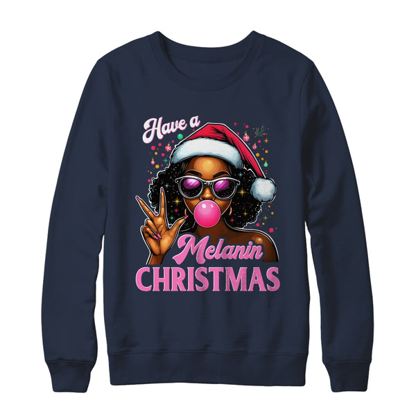 Have A Melanin Christmas Black African American Afro Santa Shirt Sweatshirt Crewneck Sweatshirt Navy 600x.jpg