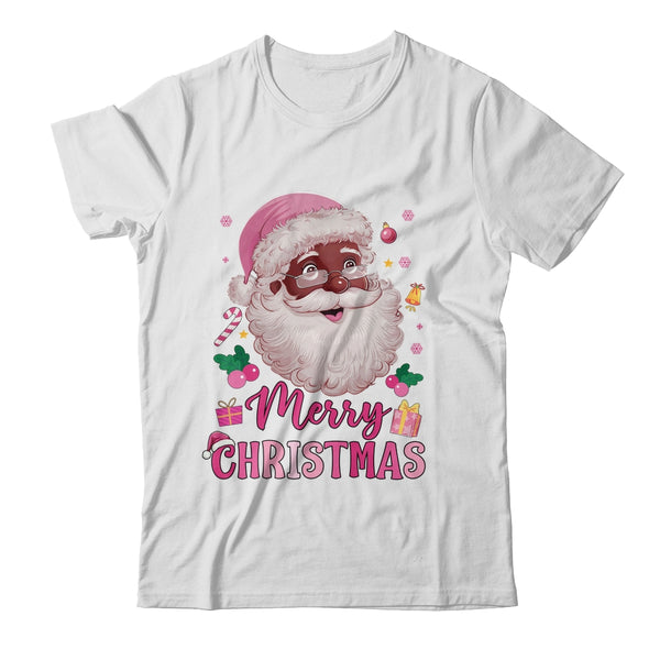Merry Christmas Santa Claus Black Afro African American Pink Classic T Shirt White 600x.jpg