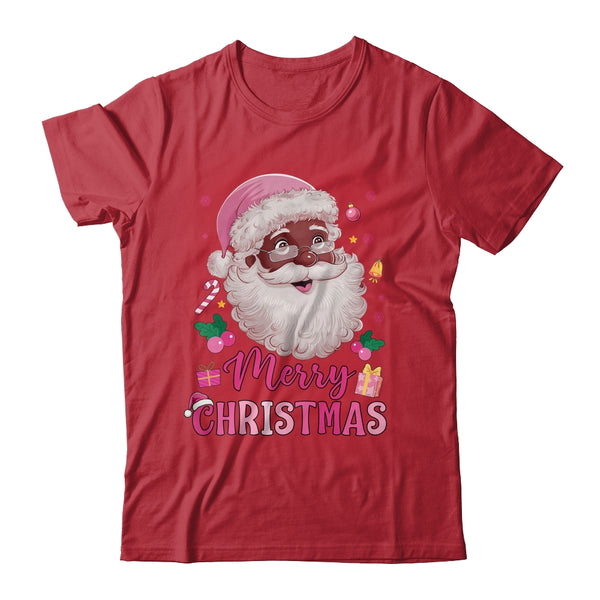 Merry Christmas Santa Claus Black Afro African American Pink Classic T Shirt Red 600x.jpg