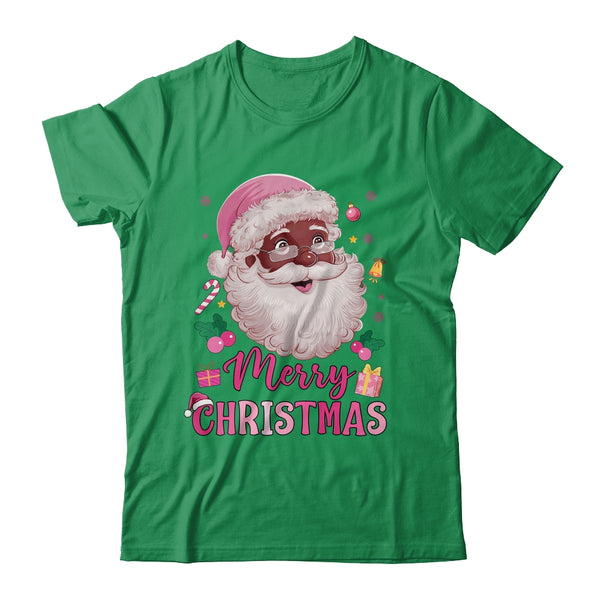 Merry Christmas Santa Claus Black Afro African American Pink Classic T Shirt Irish Green 600x.jpg