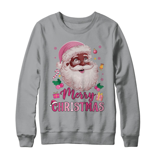 Merry Christmas Santa Claus Black Afro African American Pink Crewneck Sweatshirt Sport Grey 600x.jpg