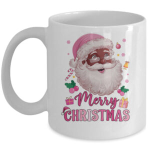 Merry Christmas Santa Claus Black Afro African American Pink Mug 11oz Mug White front 600x.jpg