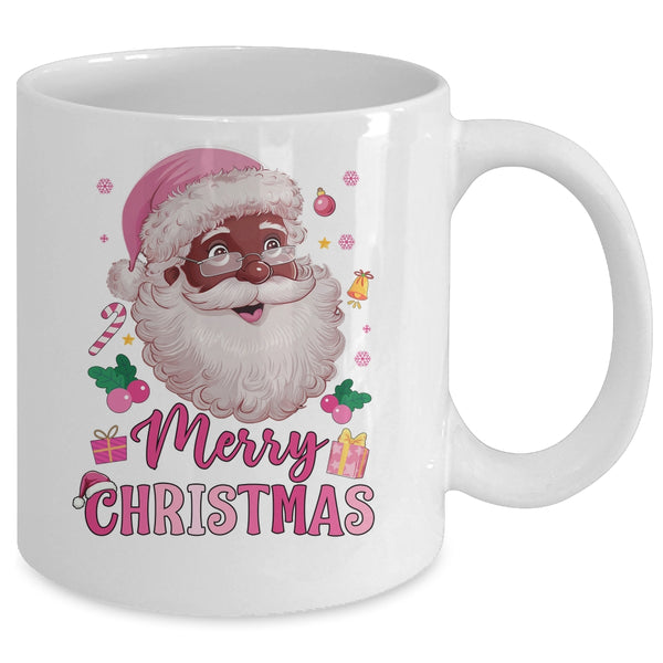 Merry Christmas Santa Claus Black Afro African American Pink Mug 11oz Mug White back 600x.jpg