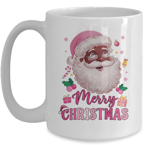 Merry Christmas Santa Claus Black Afro African American Pink Mug 15oz Mug White front 600x.jpg
