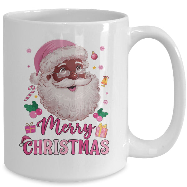 Merry Christmas Santa Claus Black Afro African American Pink Mug 15oz Mug White back 600x.jpg