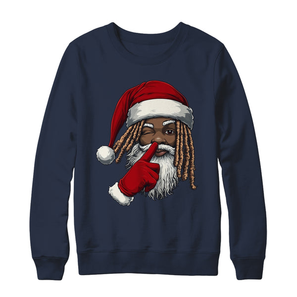African American Afro Santa Claus Christmas Party Decor Crewneck Sweatshirt Navy 600x.jpg