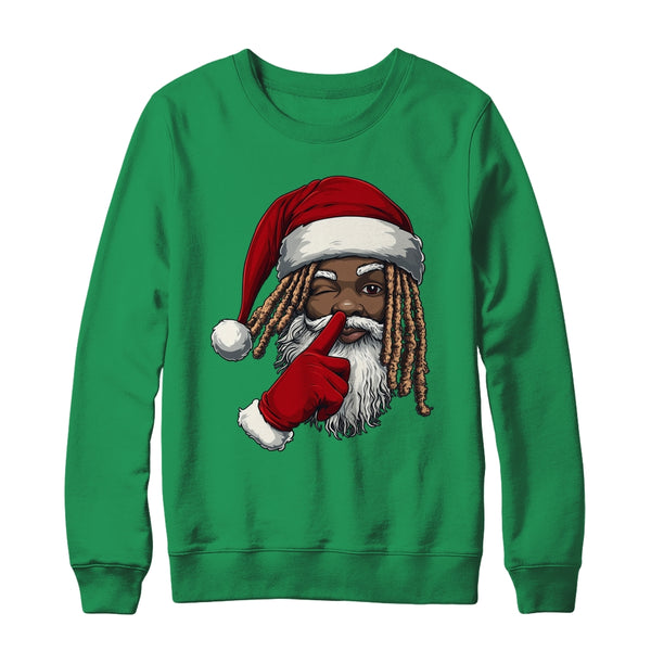 African American Afro Santa Claus Christmas Party Decor Crewneck Sweatshirt Irish Green 600x.jpg