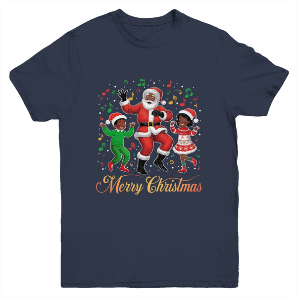 African American Christmas Family Santa Merry Christmas Youth T Shirt Navy 600x.jpg