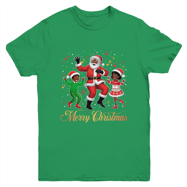 African American Christmas Family Santa Merry Christmas Youth T Shirt Irish Green 600x.jpg