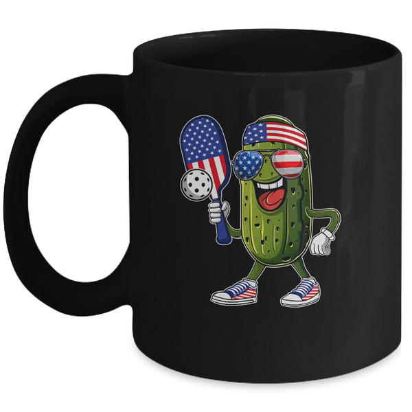 Funny Patriotic Pickle Playing Pickleball Paddle 4th Of July Mug 11oz Mug Black front 600x.jpg