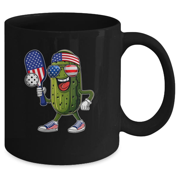 Funny Patriotic Pickle Playing Pickleball Paddle 4th Of July Mug 11oz Mug Black back 600x.jpg