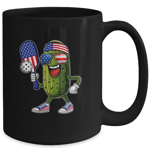 Funny Patriotic Pickle Playing Pickleball Paddle 4th Of July Mug 15oz Mug Black back 600x.jpg