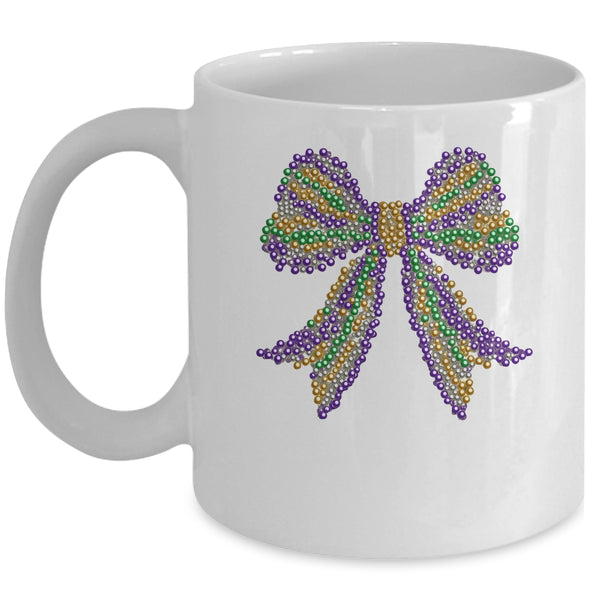 Coquette Bow Mardi Gras Festival Carnival Beads Girls Women Mug 11oz Mug White front 600x.jpg