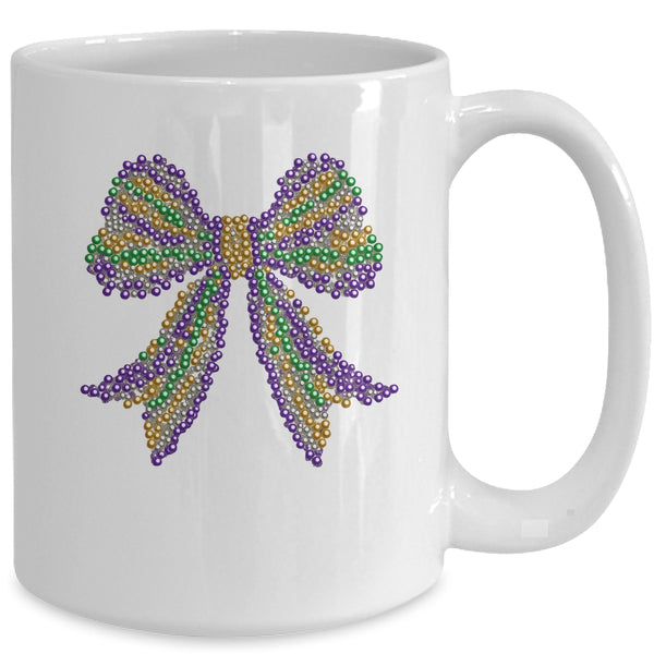 Coquette Bow Mardi Gras Festival Carnival Beads Girls Women Mug 15oz Mug White back 600x.jpg