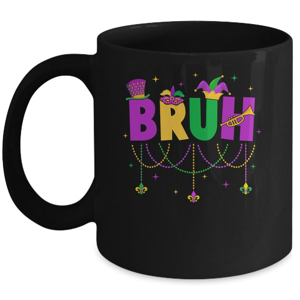 Bruh Mardi Gras Teens Boys Kids Costume Mardi Gras Funny Mug 11oz Mug Black front 600x.jpg