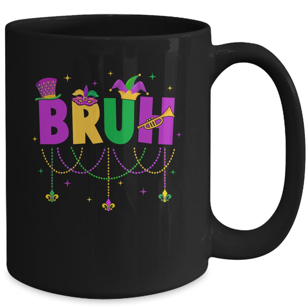 Bruh Mardi Gras Teens Boys Kids Costume Mardi Gras Funny Mug 15oz Mug Black back 600x.jpg