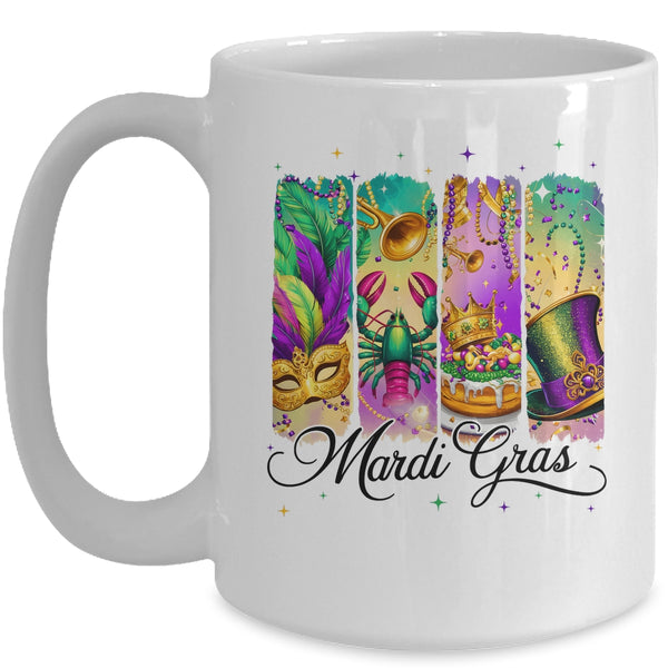 Retro Mardi Gras Coquette King Cake Louisiana Crawfish Mug 15oz Mug White front 600x.jpg
