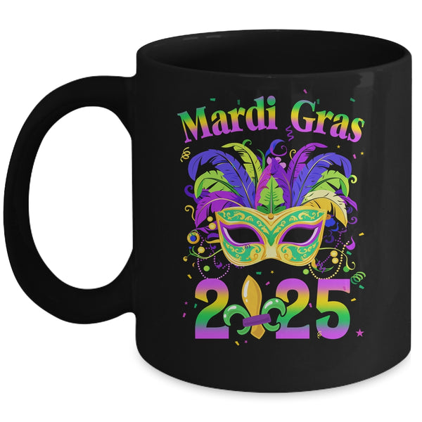 Mardi Gras 2025 Costume With Mask Outfit Carnival Party Mug 11oz Mug Black front 600x.jpg