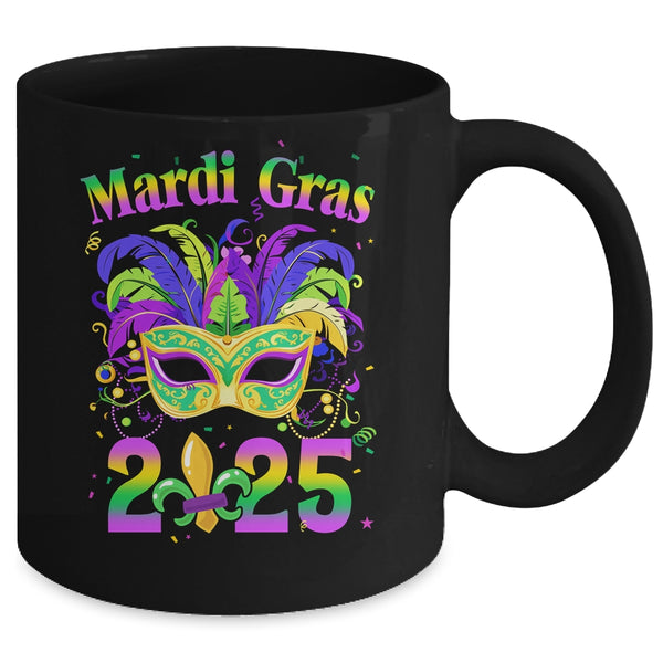 Mardi Gras 2025 Costume With Mask Outfit Carnival Party Mug 11oz Mug Black back 600x.jpg