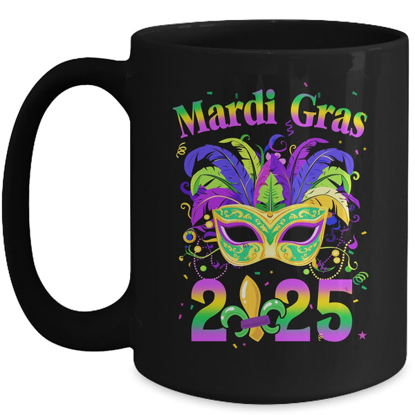 Mardi Gras 2025 Costume With Mask Outfit Carnival Party Mug 15oz Mug Black front 600x.jpg