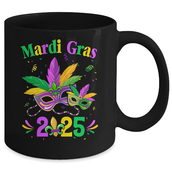 Mardi Gras 2025 Mask Costume Beads Carnival Party Outfit Mug 11oz Mug Black back 600x.jpg
