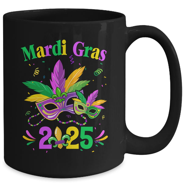 Mardi Gras 2025 Mask Costume Beads Carnival Party Outfit Mug 15oz Mug Black back 600x.jpg