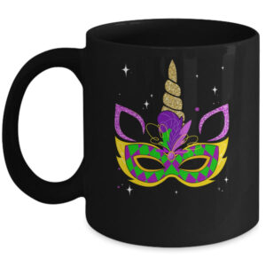 Mardi Gras Unicorn Party Costume Outfit Women Girl Kids Mug 11oz Mug Black front 600x.jpg