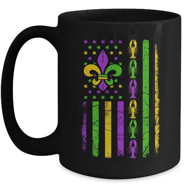 Mardi Gras US American Flag With Crawfish New Orleans Mug 15oz Mug Black front 600x.jpg