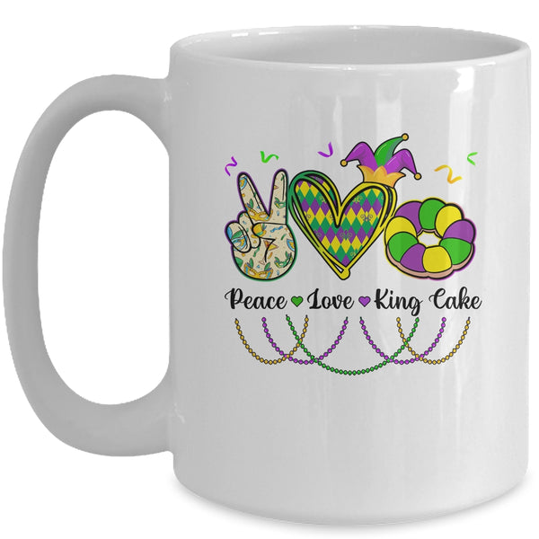 Peace Love King Cake Mardi Gras For Men Women Kids Mug 15oz Mug White front 600x.jpg