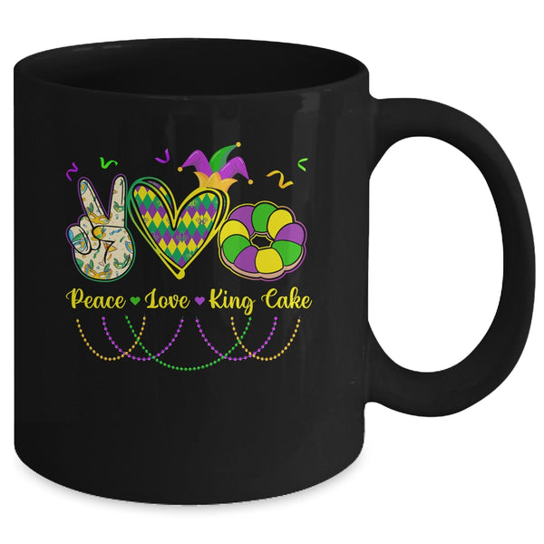 Peace Love King Cake Mardi Gras Men Women Kids Mug 11oz Mug Black back 600x.jpg