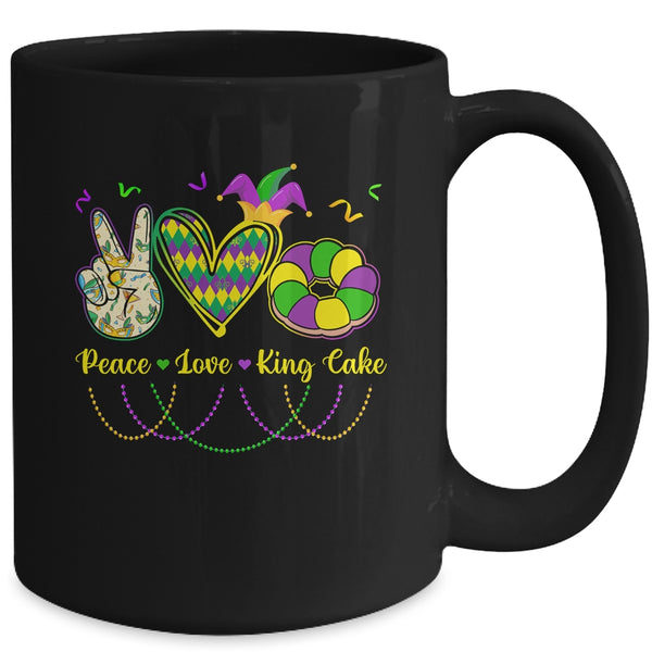 Peace Love King Cake Mardi Gras Men Women Kids Mug 15oz Mug Black back 600x.jpg