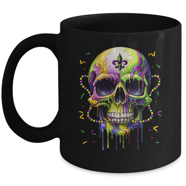 Funny Sugar Skull Mardi Gras Party Men Women Mug 11oz Mug Black front 600x.jpg