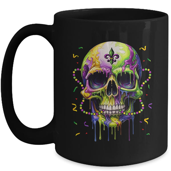 Funny Sugar Skull Mardi Gras Party Men Women Mug 15oz Mug Black front 600x.jpg