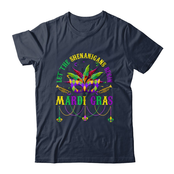 Let The Shenanigans Begin Mardi Gras Kids Men Women Classic T Shirt Navy 600x.jpg