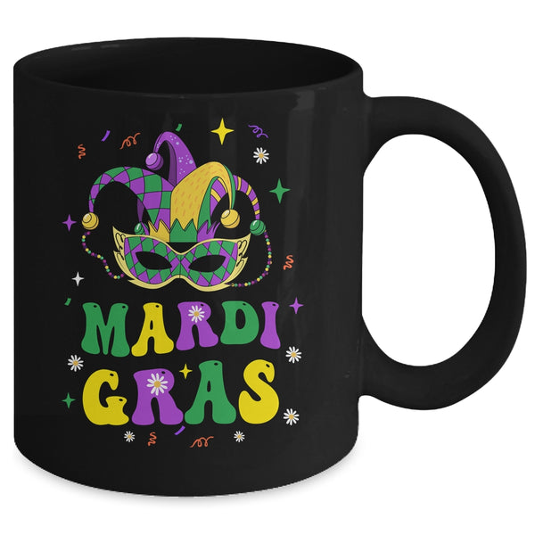 Groovy Mardi Gras Party Festival Kids Men Women Outfit Mug 11oz Mug Black back 600x.jpg