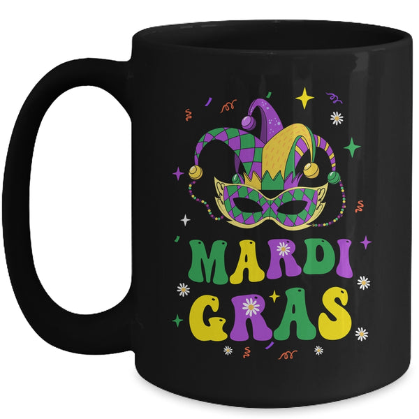 Groovy Mardi Gras Party Festival Kids Men Women Outfit Mug 15oz Mug Black front 600x.jpg
