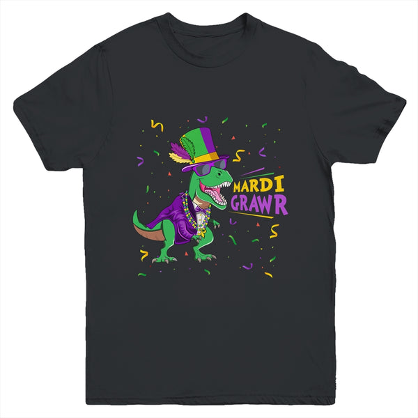 Mardi Gras Trex Dinosaur Lovers Boy Mardi Grawr Youth Youth T Shirt Black 600x.jpg