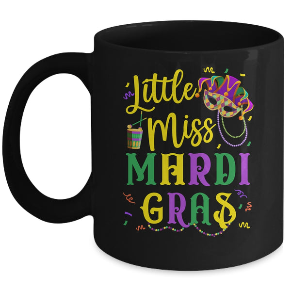 Little Miss Mardi Gras Cute Outfit Girls Kids Mug 11oz Mug Black front 600x.jpg