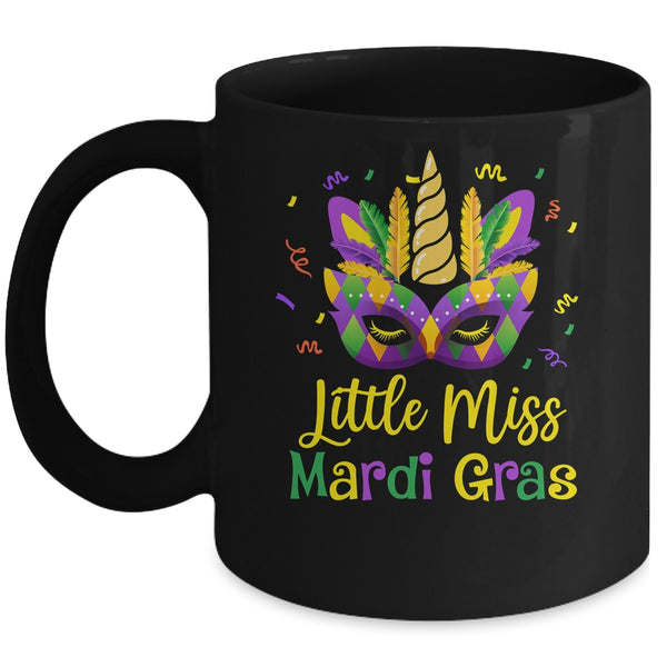Cute Little Miss Mardi Gras Kids Girl Outfit Mug 11oz Mug Black front 600x.jpg
