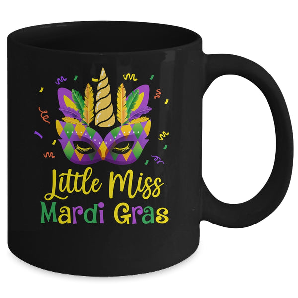 Cute Little Miss Mardi Gras Kids Girl Outfit Mug 11oz Mug Black back 600x.jpg