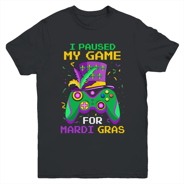 I Paused My Game For Mardi Gras Gamer Gaming Kids Boy Funny Youth Youth T Shirt Black 600x.jpg
