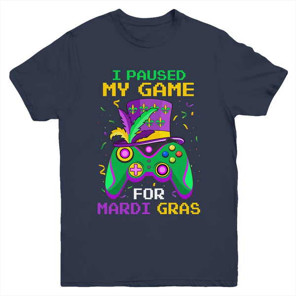 I Paused My Game For Mardi Gras Gamer Gaming Kids Boy Funny Youth Youth T Shirt Navy 600x.jpg