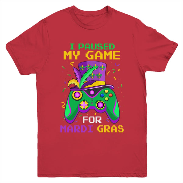 I Paused My Game For Mardi Gras Gamer Gaming Kids Boy Funny Youth Youth T Shirt Red 600x.jpg