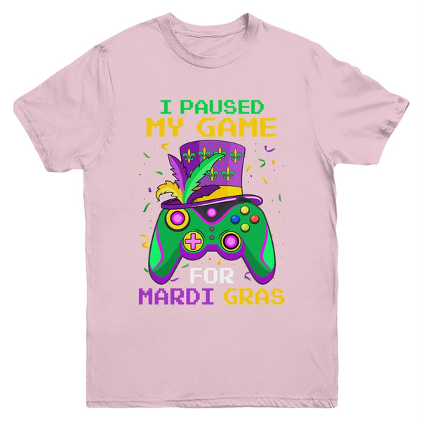 I Paused My Game For Mardi Gras Gamer Gaming Kids Boy Funny Youth Youth T Shirt Light Pink 600x.jpg